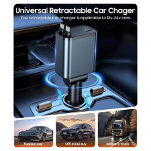 Retractable Car Charger, 4 in 1 Fast Charger USB C Car Truck Accessories, Travel for Christmas Day Gifts