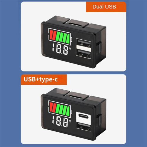 Batterij-Laadniveau-Indicator Lithiumbatterij Capaciteitsmeter Testweergave LED-Tester Voltmeter, Dual USB  8-30V 2