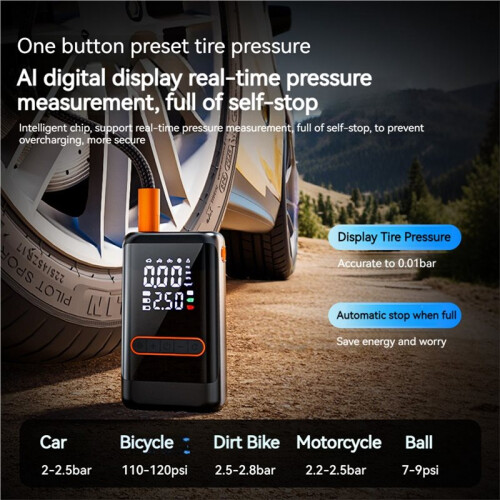 Portable Air Compressor Wireless Tire Inflator USB Rechargeable with LED Display