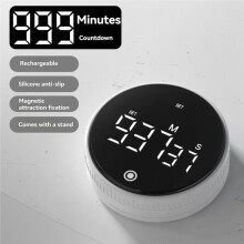 Digitaler LED-Drehtimer, USB-Wiederaufladbar, Magnetischer Back-Countdown-Erinnerung, Rückseitige Halterung, Küchenhelfer