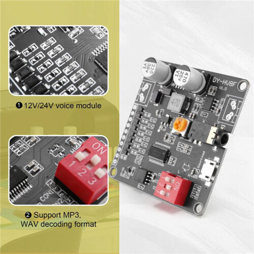 12V/24V Voice Playback Module Serial Port Control Playback 10W/20W Voice Module HV8F