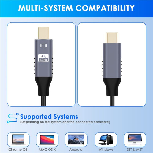 Cabo USB C para   USB Tipo C para  3 para Cabo Adaptador  DP 4K 1