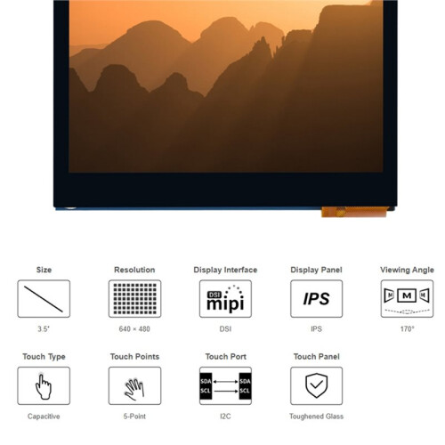 3.5inch  Capacitive Touch Display 5-Point Touch 640 X 480 Pixels IPS Display Panel for Raspberry Pi Series Board 2