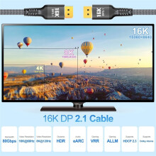 Cable 2.1,40Gbps HDR10 HDCP DSC 1.2a Braided DP 2.1 Cord for FreeSync G-Sync Gaming Monitor 5m