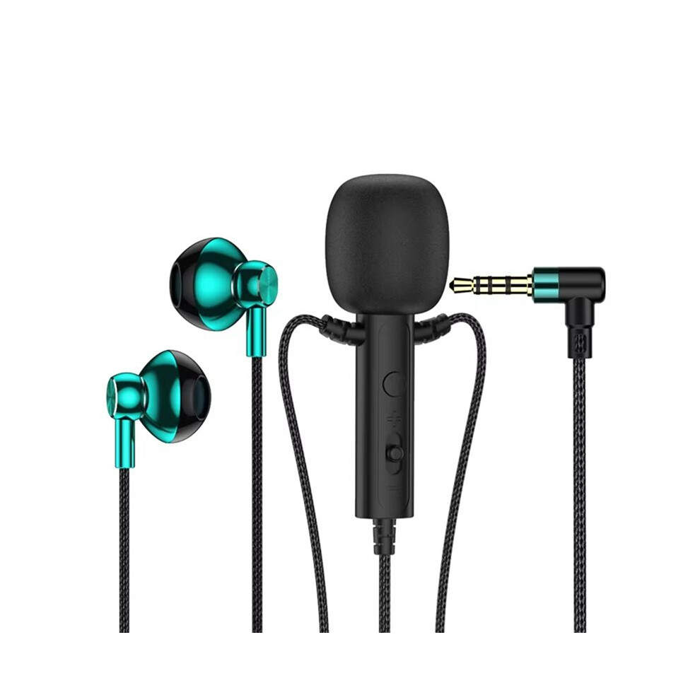 3.5Mm In-Ear Lavalier Microphone With Earphone Clip Mic For Karaoke Live Broadcast Online Class Gaming Black/Green 4714127585611