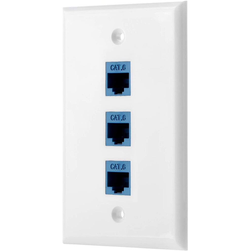 1Pack 3-Port Ethernet Wall Plate, Rj45 Wall Plate With Rj45 Inline Coupler Insert,Cat6 Jack Wall Plate 6033318368252