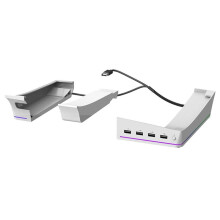 Dla PS5 Slim/Pro Podstawki z Trybami Świetlnymi, 4 Koncentratorami USB - Ulepszona Pamięć Masowa i Wyświetlacz, Biały