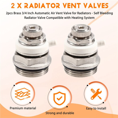 2pcs Brass 3/4 Inch Automatic Air Vent Valve for Radiators - Self Bleeding Radiator Valve Compatible with Heating System 1
