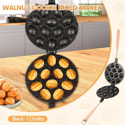 Walnut Cookie Mold Maker Safe Cake Nut Modes Solid Walnut Cookie Molds with Handle Versatile Metal Nut Cookies Maker 2
