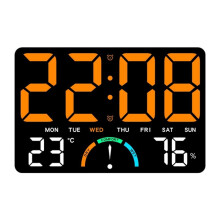 Digital Wall Clock with Large LED Display Date Temperature&Humidity,Modern Electric Wall Clock for Bedroom, Classroom A