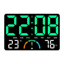 Digital Wall Clock with Large LED Display Date Temperature&Humidity,Modern Electric Wall Clock for Bedroom, Classroom D