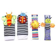 4Pcs Baby Toy 0-12 Months Baby Rattles Toys Animal Socks Wrist Strap +Rattle Foot Socks Bug Wrist Strap Toddler Socks