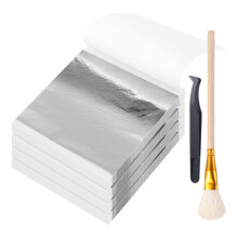 400PCS 3.5 Inch Imitation Gold Leaf Sheet, Art Foil Sheet Set with Brush and Nipper for Painting Gilding Silver
