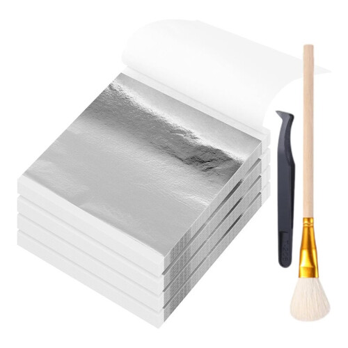 Conjunto de 400 Folhas de Imitação de Ouro de 3,5 Polegadas, com Pincel e Alicate para Pintura, Douramento e Prata.