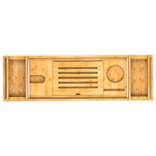 Bamboo Bath Tray - Extendable Bathtub Shelf with Tablet/Phone Slot, Candle/Cup Holder, Bathroom Storage Rack, Bath Tray