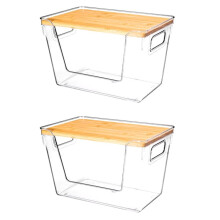 Organizadores de Despensa y Almacenamiento con Tapas de Bambú, Contenedores Transparentes Apilables para Cebollas y Papas, Dispensador de Bolsas de