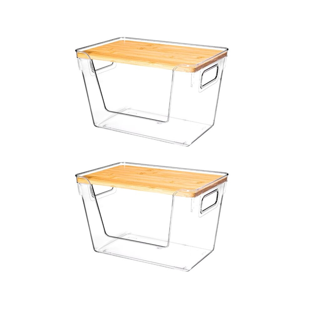 Pantry Organizers And Storage With Bamboo Lids, Stackable Clear Bins For Onion, Potato, Trash Bag Dispenser 2Pc Tauoh