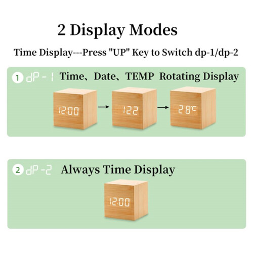 Voice Control Wooden Digital Alarm Clock TEMP Date 3 Alarms Desktop Electronic Table Clock USB Powered LED Bedside Clock 2