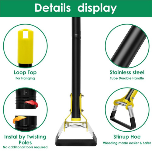 Garden Hoe Tool  Stirrup Loop Weeding Tool Triangle  Weeding Hoe with Long Handle Ergonomic for Garden 1.2m 2