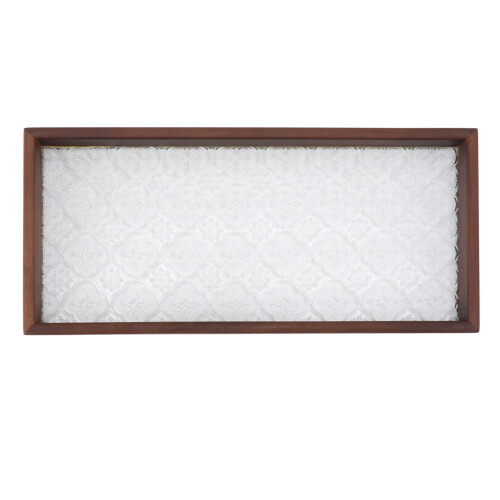 Bandeja de té rectangular de nogal y cristal