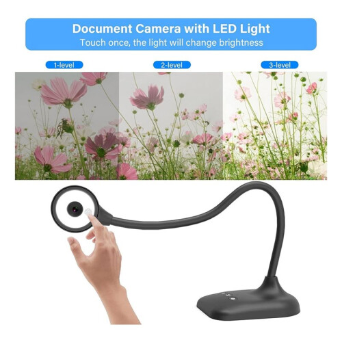 USB Document Camera, Document Webcam Camera with Mic, LED Lights, Image Invert, Folding for Learning Teaching 2