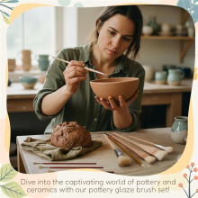 Conjunto de 24 Pincéis para Cerâmica, com Cabo Longo e Cerdas Macias de Lã em Diferentes Formatos.