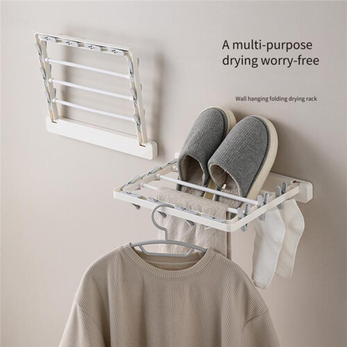 Folding Drying Rack Wall Mounted Drying Clip Windproof Folding Clothing Rack Hanger Household Clothes Dryer Space Saving 1