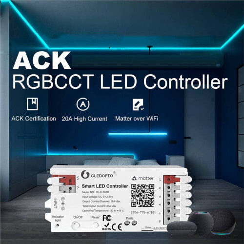 GLEDOPTO ACK Alexa Connect Kit Matter LED Controller PWM Dimming Work for Echo Zero Touch Pairing for RGBCCT Analog Strip Light 1