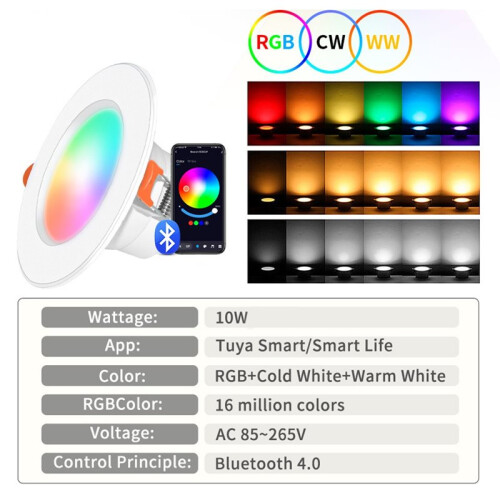 3Pcs 10W Tuya   LED Downlight LED Lamp Bulb Dimmable RGB RF 2.4G Remote Group Control Led Spot Light 2