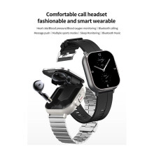 2 in 1 Smartwatch Earphones Sports Watch Wireless Calling Health Monitor Fitness Record Black