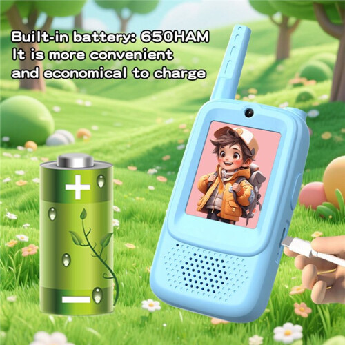 Vídeo Interfone Infantil com Tela de 2 Polegadas, Câmeras Frontal e Traseira Duplas, Suporte para Mudança de Voz, Design de Desenho Animado, Ideal