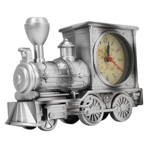 Vintage Metal Train Alarm Clock Desktop Decor Silver AA Battery Operated 1