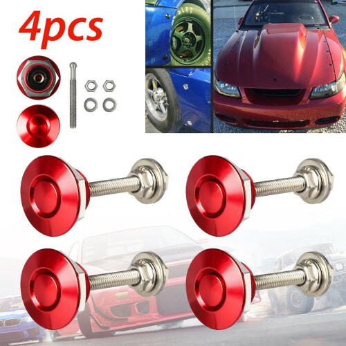 2 Set Quick Release Push Hood  Button Car Pin Bonnet Lock Bumper Clip Latches Silver & Red 1