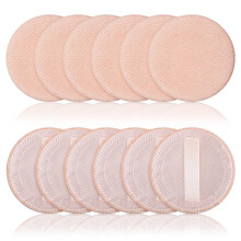 12 Pcs Makeup Powder Puff Set Velour Puffs with Strap Washable Soft Round for Loose and Pressed Powder