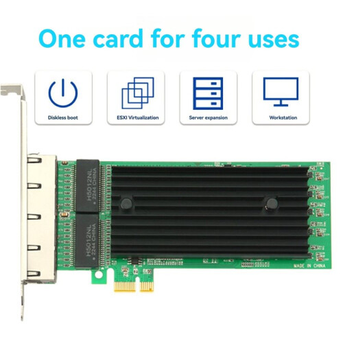 Adaptador Ethernet PCIe X1 para Placa de Rede Gigabit de 4 Portas com Chip I82576, Compatível com Windows 10/11, Ubuntu e Linux 2