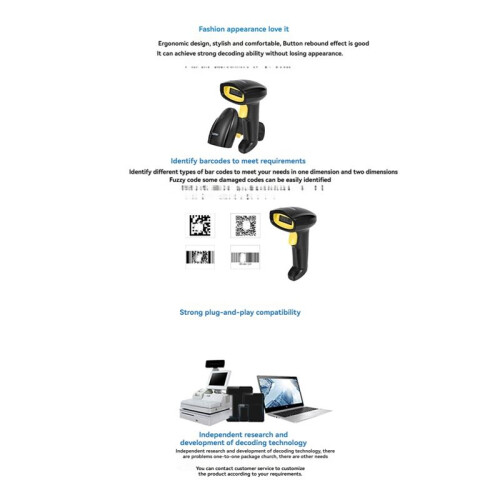 Handheld-Kabelloser 1D-2D-Scanner, Barcode-Scanner, Kabelloser -1D-2D-QR-Codeleser für Supermärkte 2