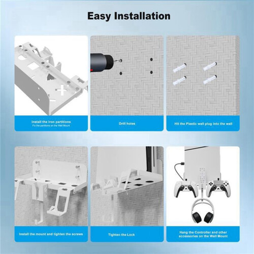 Wall Mount Storage Bracket Space-Saving Stand with Gamepad and Headphone Holder for   5 Slim White 2