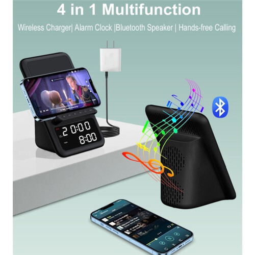 Wireless Charging Station with  Speaker and Alarm Clock,Wireless Charger for ,Android Phones 2