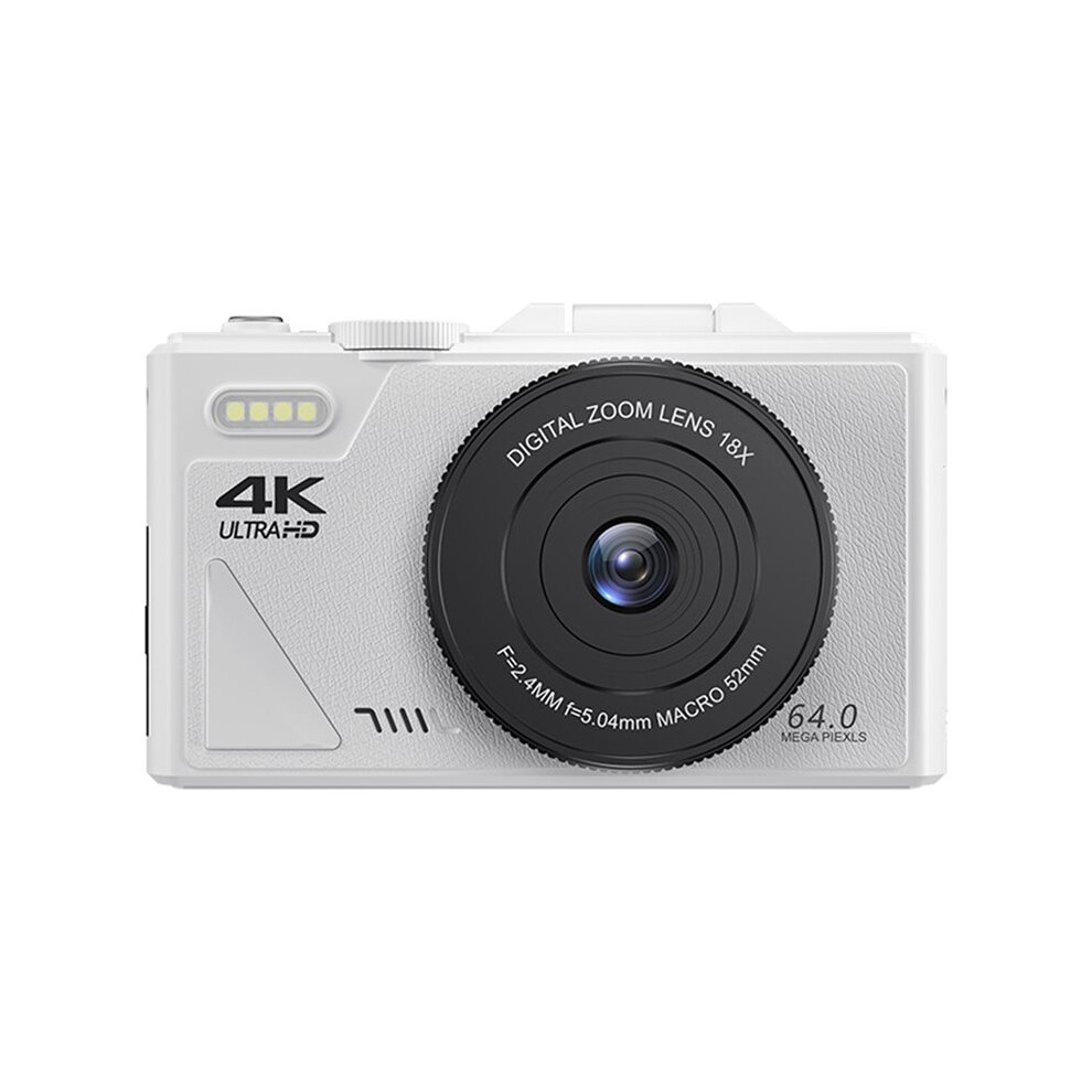 4K Digital Camera, 3 Inch Flip Screen 64Mp Uhd 18X Zoom Autofocus Retro Compact Camera, Portable Camera White 6033965459655