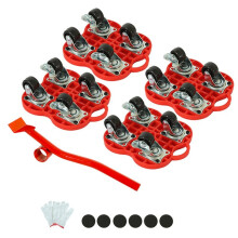 4-Pcs Brake-Equipped Moving Tool Set for Transporting Large Items Portable Furniture Moving Tool for Bulky Goods Red