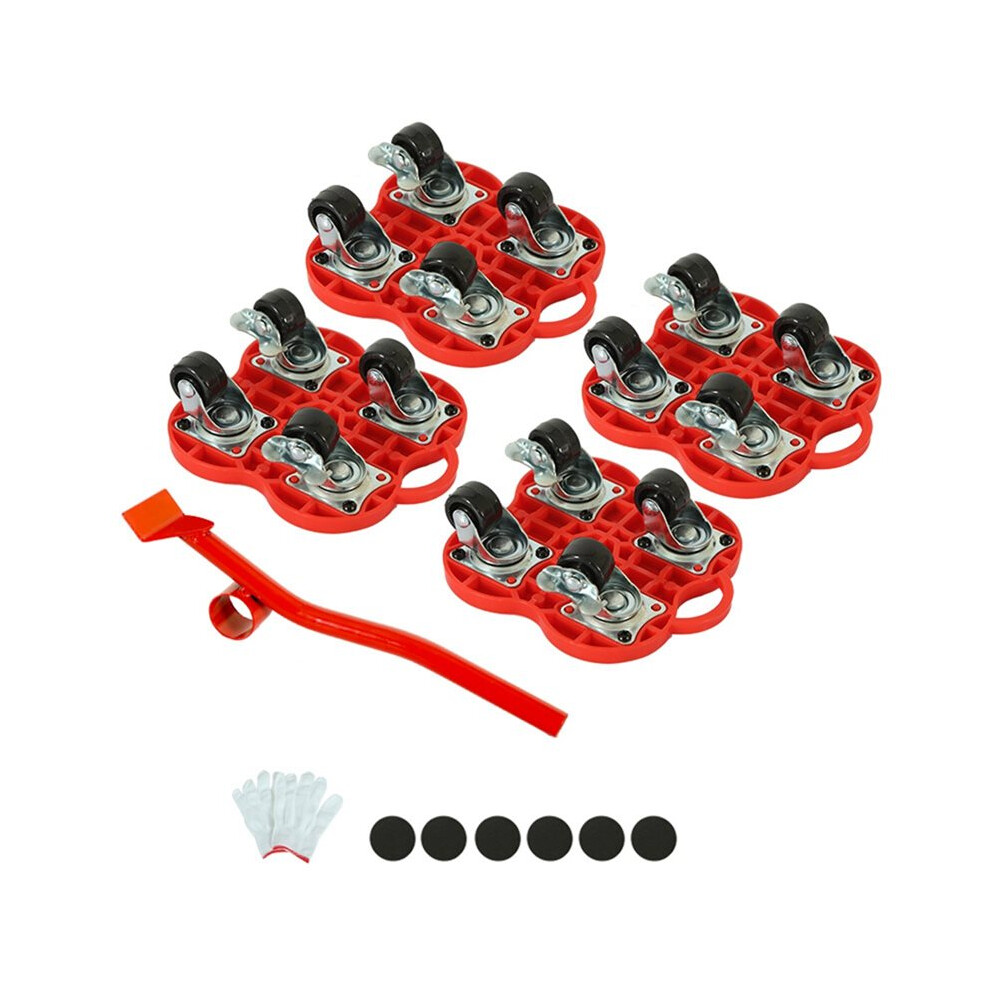 4-Pcs Brake-Equipped Moving Tool Set For Transporting Large Items Portable Furniture Moving Tool For Bulky Goods Red 6032610460510
