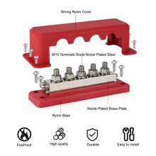 600A Bus Bar Terminal Power Distribution Block M10 Studs Positive Negative Terminal Block for Boat Car RV