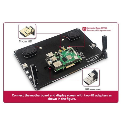 Monitor Touchscreen de 10,1 Polegadas para Raspberry Pi 5/4B, IPS 1024x600, Alto-Falantes Duplos, Compatível com Vários Dispositivos e Sistemas 2