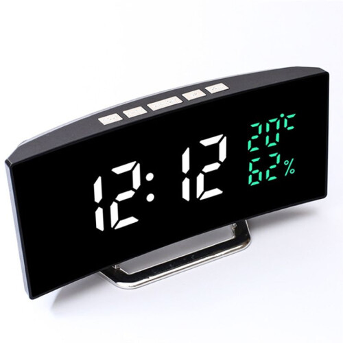 Curved Screen LED Clock with Temperature and Humidity Display Mirror Digital Alarm Clock Multi-Function Clock 7816 2