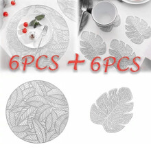 6 Stück Rundtabletts & Blätter-Set aus PVC, hitzebeständig, leicht zu reinigen