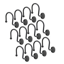 Gold Shower Curtain Hooks, Rustproof Shower Rings for Bathroom, Metal Shower Hooks for Shower Curtain Rod, 12pcs Black