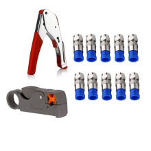 Coaxkabel-Krimptangset, RG6 RG59 Coaxiaal Compressiegereedschap, Draadstripper, 10 Stuks RG6 F-Connectoren