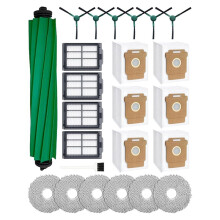 24 Pcs Kit for Robot Vacuum Cleaner: 1 Main Brush,6 Dust Bags,6 Mop Pads,4 Filters,6 Side Brushes and 1Cleaning Brush