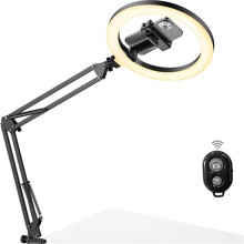 Überkopf-Handyhalterung mit Ringlicht, 10"-LED-Selfie-Ringlicht für Den Schreibtisch mit Handyhalterung und Fernbedienung für die Schreibtischlampe