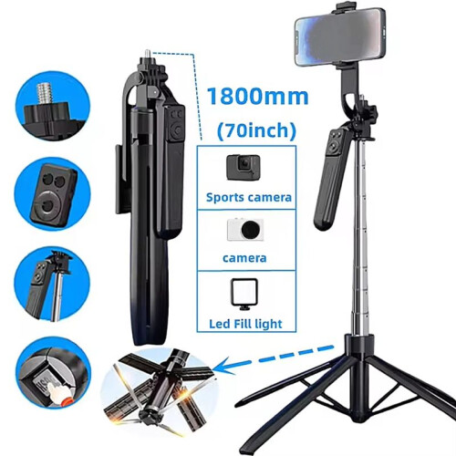 1.8m NEW  Wireless Selfie Stick Tripod Extendable Monopod Remote Shutter for Phone Holder